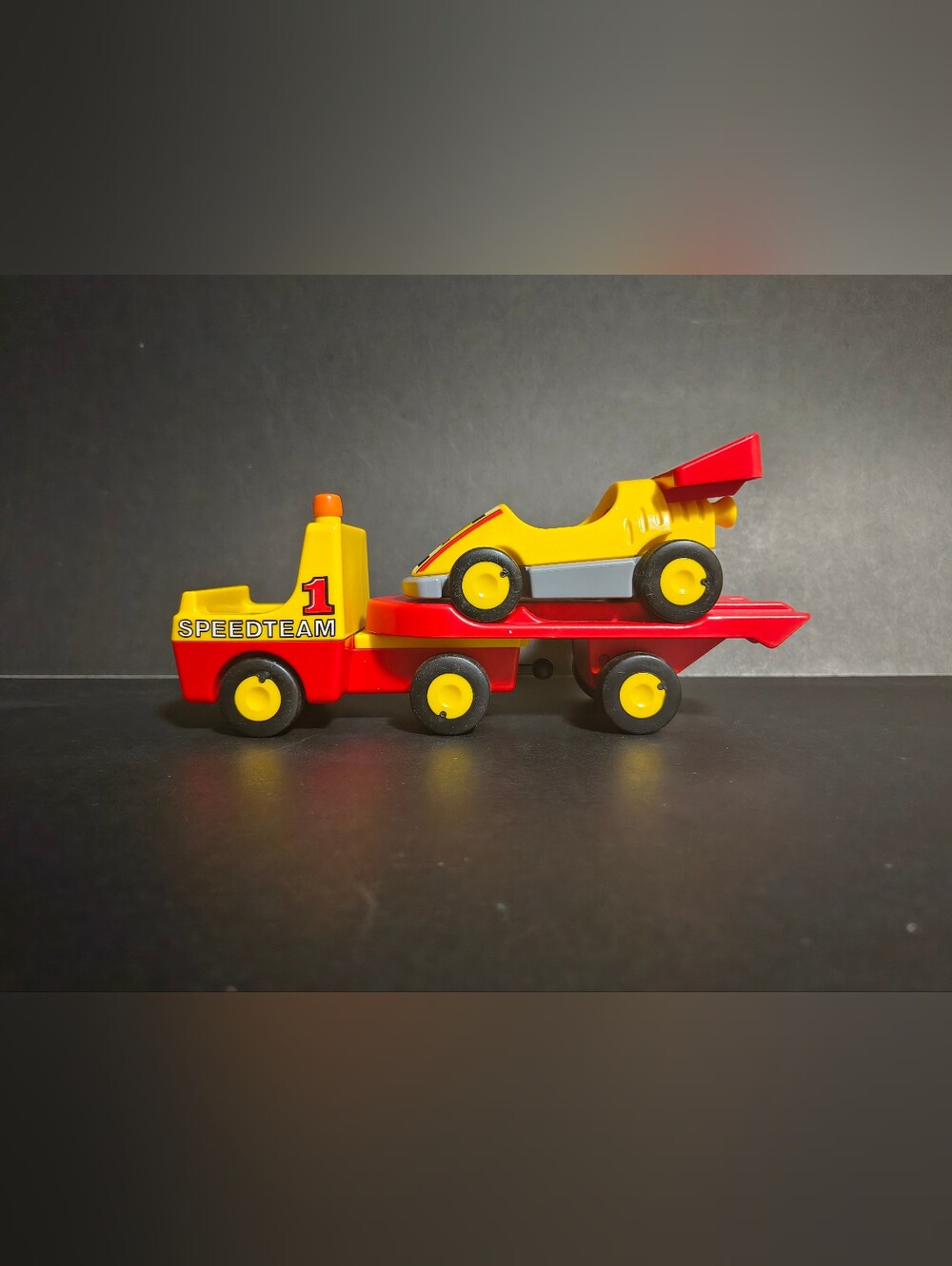 1990 Playmobil Speedteam Race Car Transporter Truck and Racecar